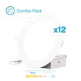 thumbnail image 1 of Infibrite 6 Inch 3000K/4000K/5000K Selectable 12W 1050LM Thin LED Ceiling Light with J-Box, Flush Mount, Dimmable, Wet Rated, Easy Install, 110W Eqv, ETL & Energy Star, US Company (12 Pack), 1 of 12