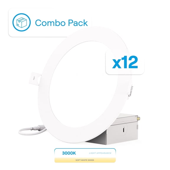 INFIBRITE 6 Inch 3000K Warm White 12W 1050LM LED Ceiling Light Kit, Dimmable, Wet Rated (12 Pack)