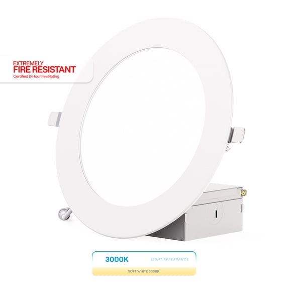 Infibrite 6 Inch Ultra-Thin Recessed LED Downlight, 12W 1,050LM, 3000K Warm White, White Trim, Fire Rated, Wet Rated, Triac Dimmable, ETL, FCC, Energy Star, (12 Pack)