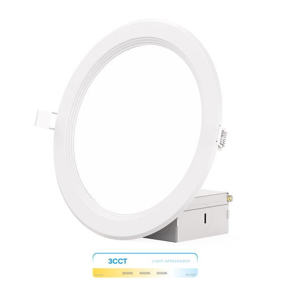Infibrite 6 Inch Ultra-Thin Recessed LED Downlight, 12W 1,050LM, 3CCT Selectable, White Trim, Baffle Trim, Wet Rated, Triac Dimmable, ETL, FCC, Energy Star, (12 Pack)