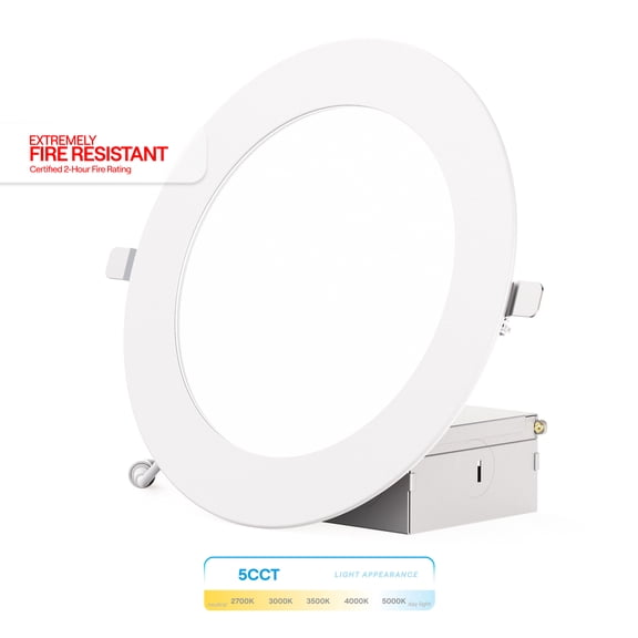 Infibrite 6 Inch Ultra-Thin Recessed LED Downlight, 12W 1,050LM, 5CCT Selectable, White Trim, Fire Rated, Wet Rated, Triac Dimmable, ETL, FCC, Energy Star, (6 Pack)