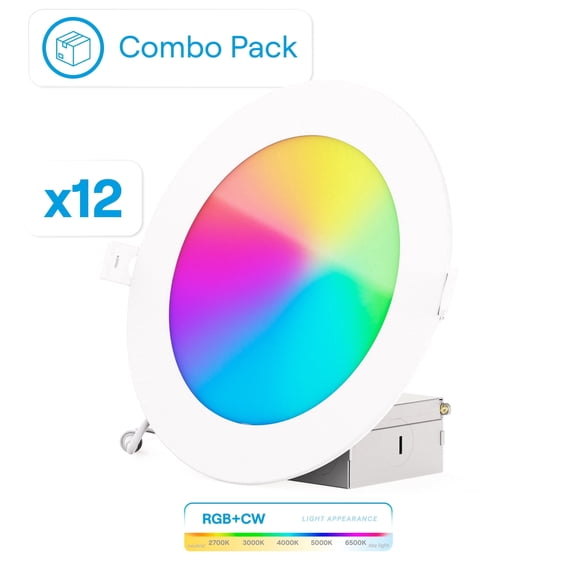 Infibrite 6 Inch WiFi Smart Thin LED Ceiling Recessed Light 12W 1100LM Dimmable Retrofit with J-Box, Easy Install, App & Voice Control, Alexa/Google Compatible, ETL & Energy Star, Wet Rated (12 Pack)