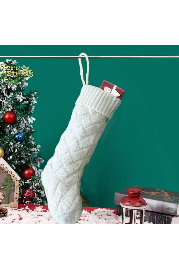 18-Inch Knitted Christmas Stocking in Green, Cotton Fabric with Double-Sided Pattern for Holiday Decoration and Gifting,Nightmare Before Christmas Decor