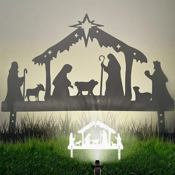 Infidev Elegant Wrought Iron Silhouette Nativity, Christmas Eve Metal Ornaments, Durable Outdoor Yard Decoration with Staking Kit for Weather Resistance