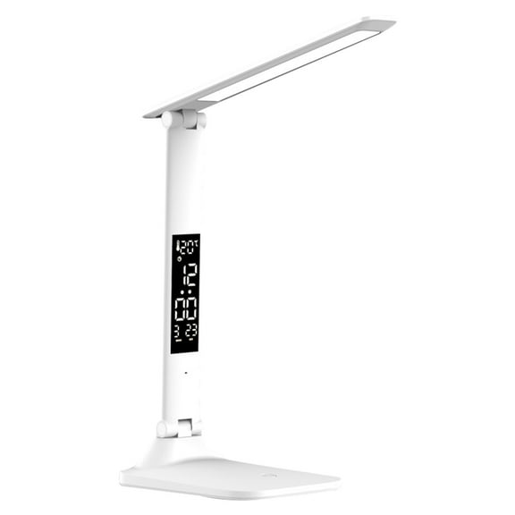 Infidev New LED Electronic Clock Desk Lamp, Foldable Rechargeable Reading Light with 3 Colour Temperature Settings and LCD Display, Eye Protection and Portable for Home and Office Use