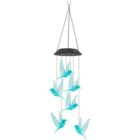 Infidev Outdoor Courtyard Solar Lights with Wind Chime, Colorful Gradient Hummingbird Hanging Chandeliers for Scenery Decoration, IP65 Waterproof and Easy Installation