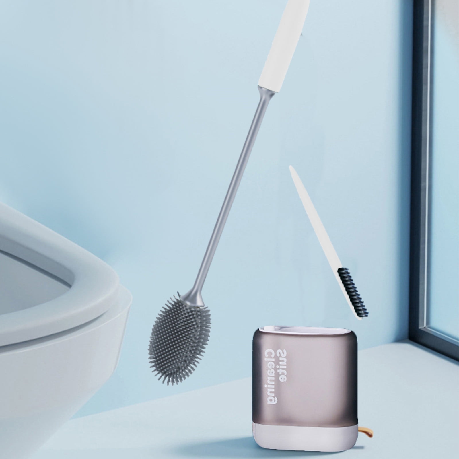 Infidev Toilet Bowl Brush Set with 2 Interchangeable Brush Heads???Rubber ...