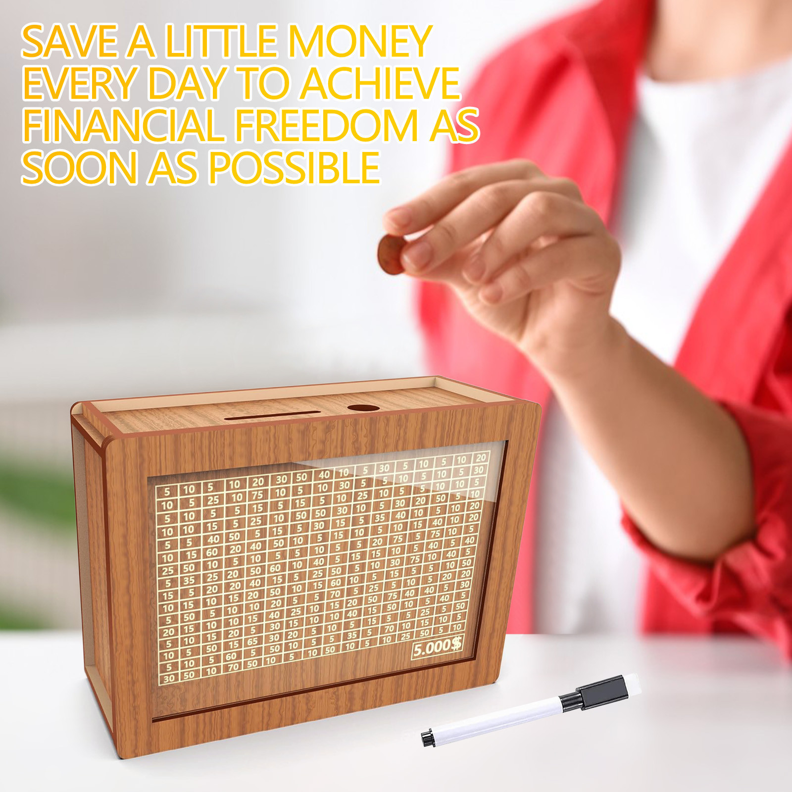 Infidev Wooden Coin Bank with Counter and Savings Goal Tracking ...