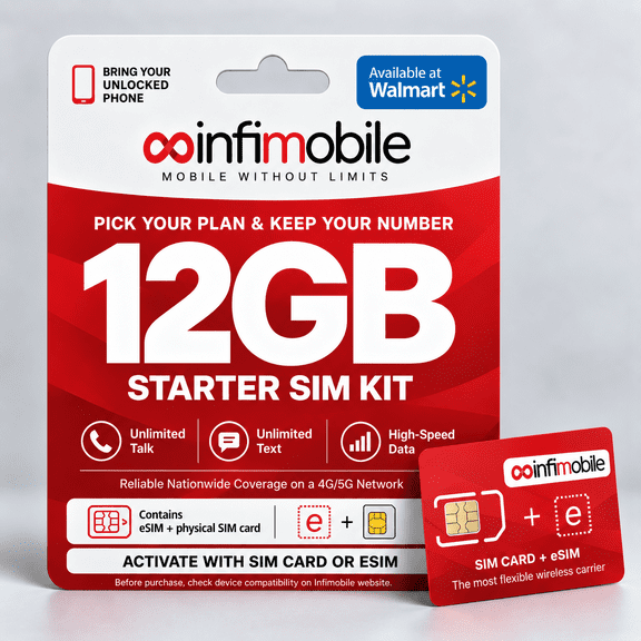 Infimobile 12GB Prepaid SIM Kit, 1-Month Plan, Unlimited Talk & Text