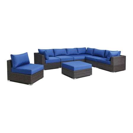 Infini Furnishings 8-piece 132"x102" Fabric Modular Patio Sofa Set in Blue/Brown