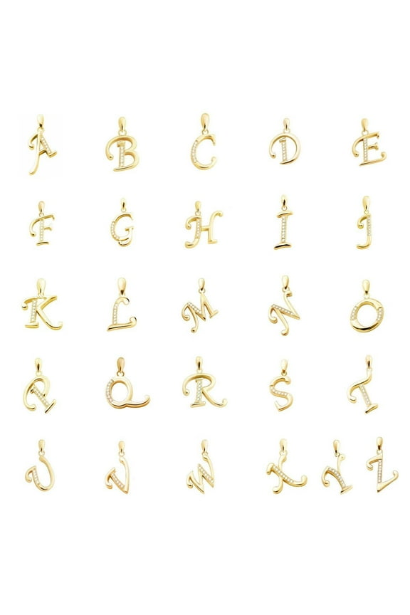 - 14K Gold Over 925 Sterling Silver Alphabet Initial Letter Pendant CZ