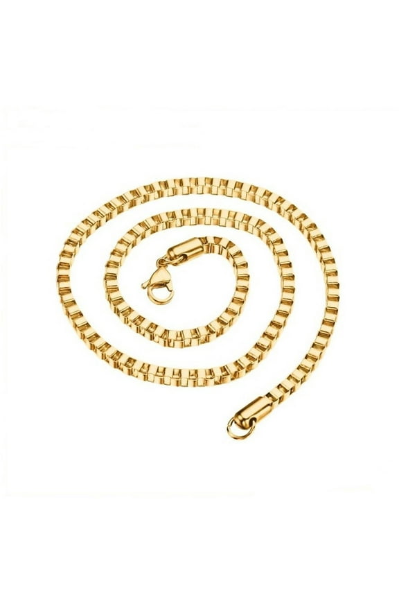 - 18K Gold Plated Stainless Steel Box Chain Bracelet Necklace Men Women 1mm-4mm