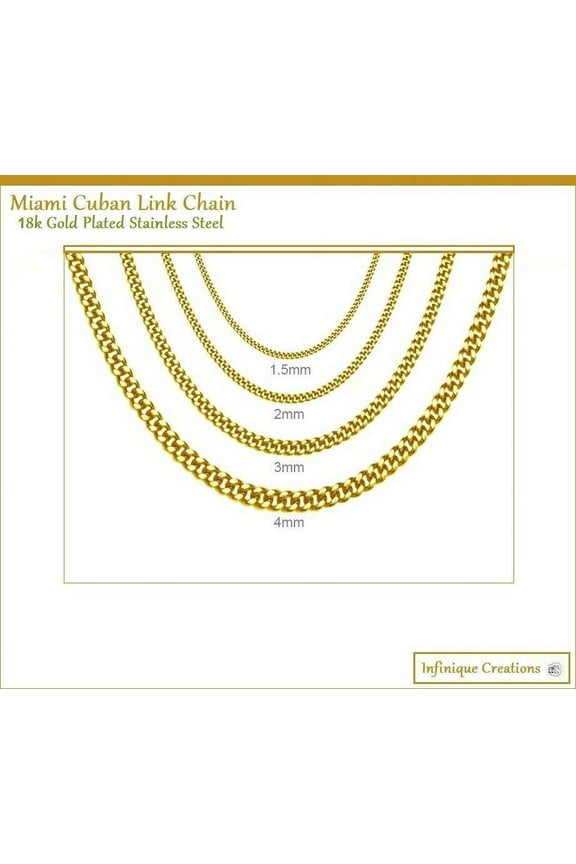 - 18K Gold Plated Stainless Steel Miami Cuban Link Chain Bracelet Necklace Men Women 7"-38"