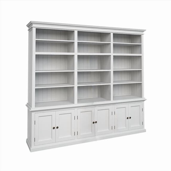 Infinita Halifax Triple Tower Hutch Bookcase, Mahogany Wood, White Distressed Finish