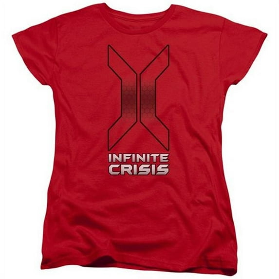 Infinite Crisis-Title Short Sleeve Womens Tee- Red - Large