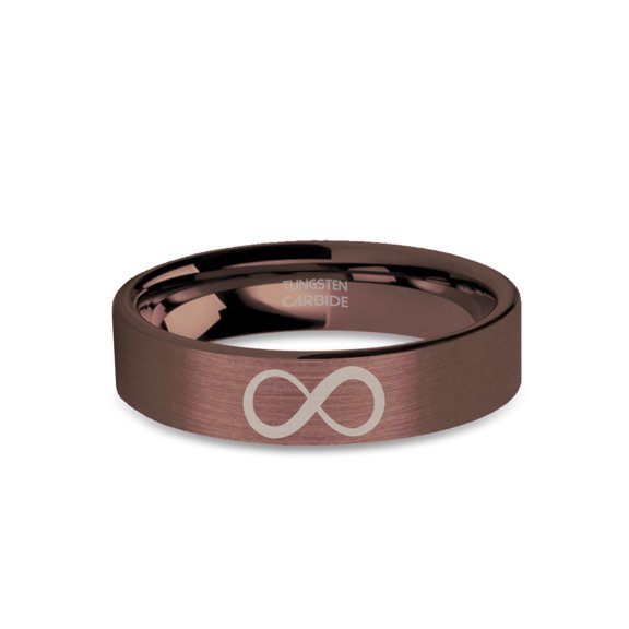 Infinite Loop Laser Engraved Rustic Brushed Brown Tungsten Ring, 6mm, Size 4