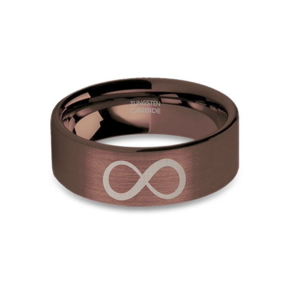 Infinite Loop Laser Engraved Rustic Brushed Brown Tungsten Ring, 8mm, Size 11