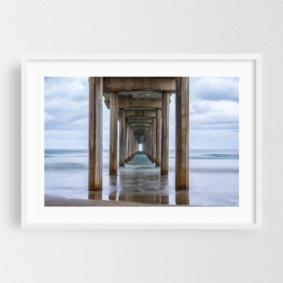 Infinite Perspectives - San Diego California Photography Architecture Ocean Coast Seascape Waves Minimalist Boardwalk White Framed Wall Art Print 5 x 7 inches