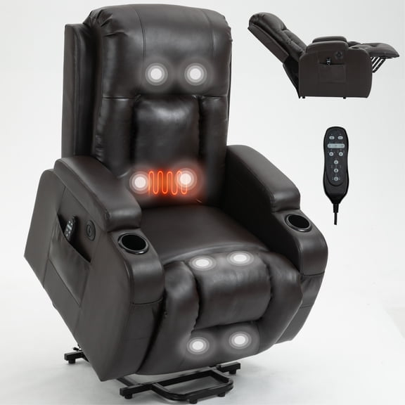 Infinite Position Single Motor Up to 350 LBS Power Lift Recliner Chair for Elderly, Heavy Duty Motion Mechanism with 8-Point Vibration Massage and Lumbar Heating, USB Charging Port, Cup Holders