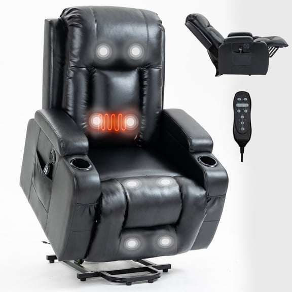 Infinite Position Single Motor Up to 350 LBS Power Lift Recliner Chair for Elderly, Heavy Duty Motion Mechanism with 8-Point Vibration Massage and Lumbar Heating, USB Charging Port, Cup Holders