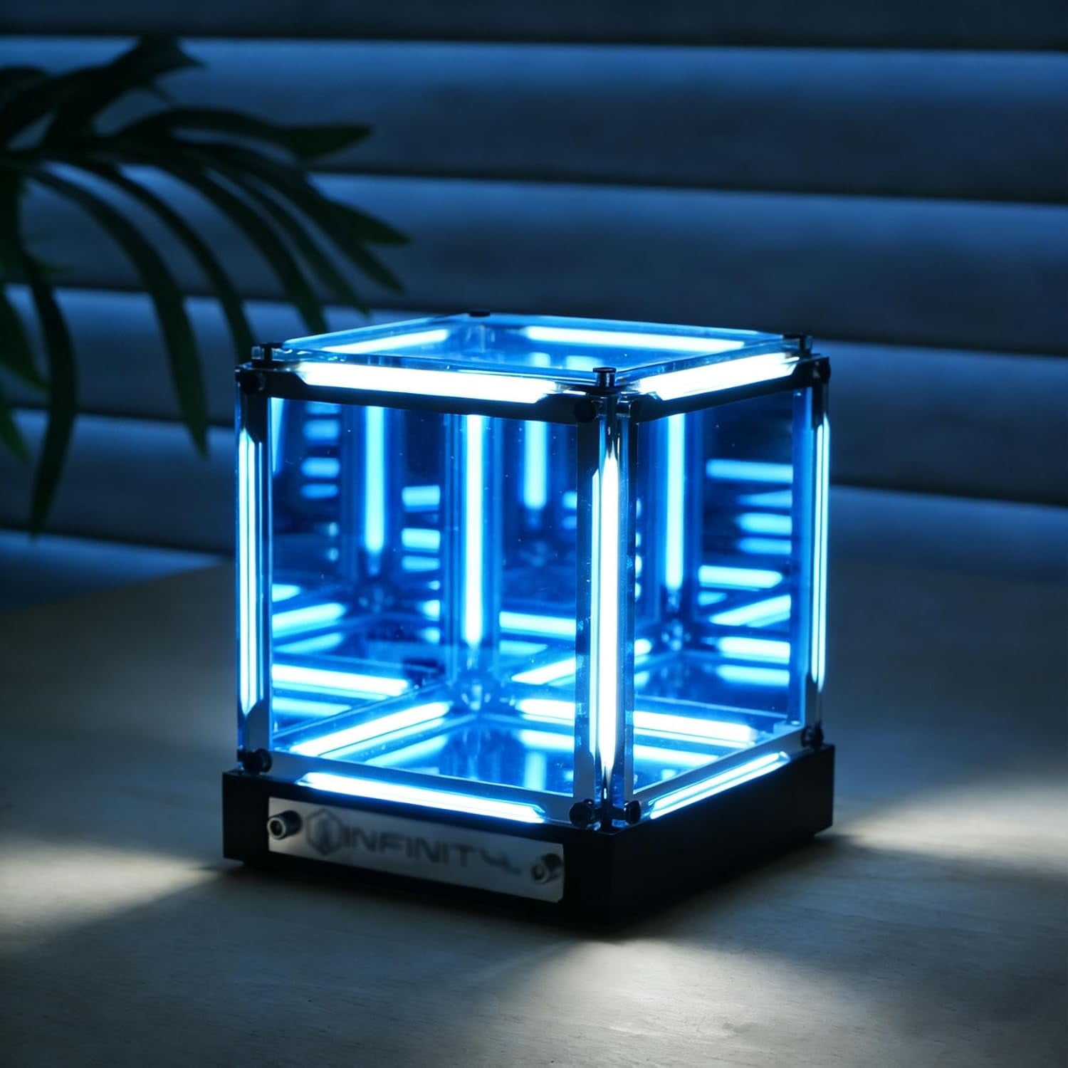 4D Infinite Space Abyss Lamp - Touch Dimming LED Hyper Cube, Rechargeable Wireless Night Light for Gaming Setup & Futuristic Room Décor (Blue, Stepless Dimming,1pics,X)