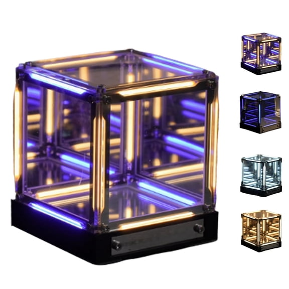 Infinite Space Abyss Lamp 4D Tesseract Cube Light with Touch Dimming and Endless Mirror Effect for Gaming Setup and Futuristic Room Decor