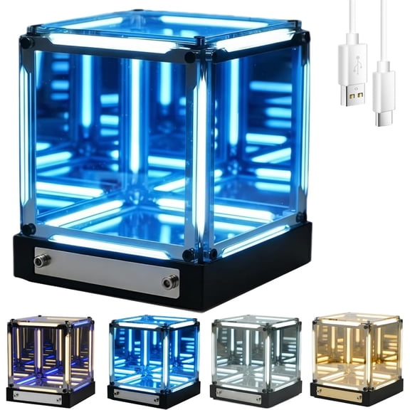 Infinite Space Abyss Lamp, Creative 4D Infinite Space Abyss Night Light, Touch Dimmable Infinity Mirror Cubes, Rechargeable LED Hyper Cube Night Light, Futuristic Tech Decor (Blue)