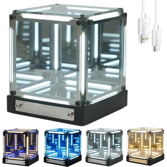 Infinite Space Abyss Lamp, Creative 4D Infinite Space Abyss Night Light, Touch Dimmable Infinity Mirror Cubes, Rechargeable LED Hyper Cube Night Light, Futuristic Tech Decor (White)