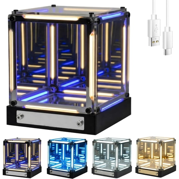 Infinite Space Abyss Lamp, Creative 4D Infinite Space Abyss Night Light, Touch Dimmable Infinity Mirror Cubes, Rechargeable LED Hyper Cube Night Light, Futuristic Tech Decor (Warm and Blue)