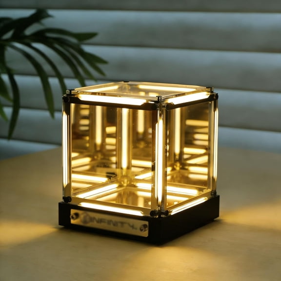 Infinite Space Abyss Lamp, Rechargeable LED Hyper Cube Night Light for Gaming Setup Futuristic Room Décor (Warm color,Stepless dimming)