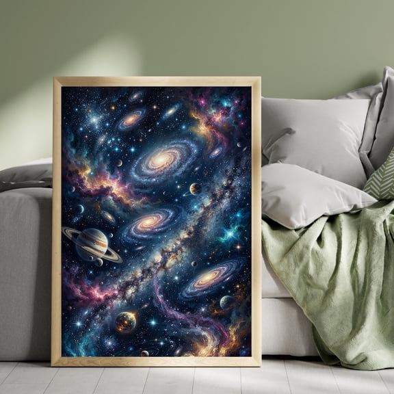 Infinite Universe Wall Art, Cosmic Space Print, Glowing Stars Planets Poster, Celestial Galaxy Décor, Poster Only