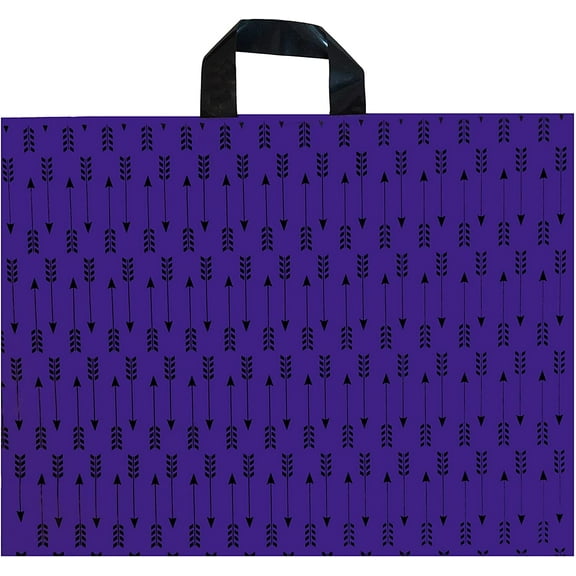 InfinitePack Large Black Arrows Purple 20"x15"(60pcs) Thank You Merchandise Bag with Loop Handle, Boutique Bag with 3" Bottom Gusset, Glossy Bag for Grocery, Shopping, Business, Clothing, Trade Shows
