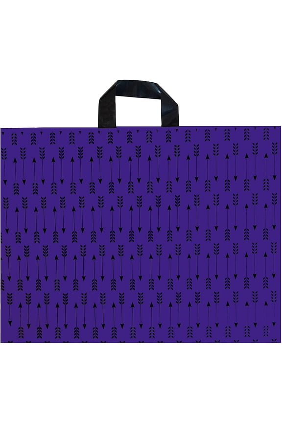 InfinitePack Large Black Arrows Purple 20"x15"(60pcs) Thank You Merchandise Bag with Loop Handle, Boutique Bag with 3" Bottom Gusset, Glossy Bag for Grocery, Shopping, Business, Clothing, Trade Shows