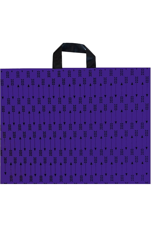 InfinitePack Large Black Arrows Purple 20"x15"(60pcs) Thank You Merchandise Bag with Loop Handle, Boutique Bag with 3" Bottom Gusset, Glossy Bag for Grocery, Shopping, Business, Clothing, Trade Shows