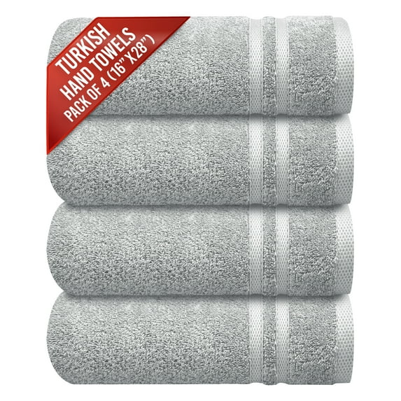 Infinitee Xclusives 100% Turkish Cotton Hand Towels 16 x 30 inches Pack of 4, Grey