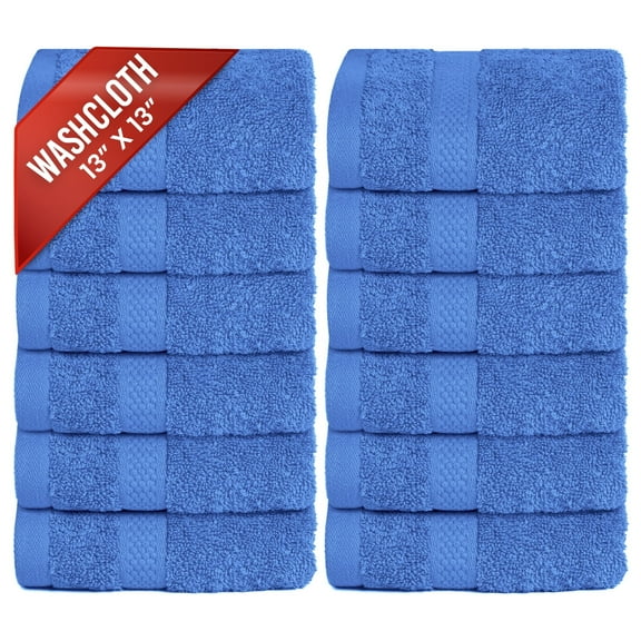 Infinitee Xclusives 12 Pack Premium Blue Soft Wash Cloths and Face Towels, 13x13 100% Cotton