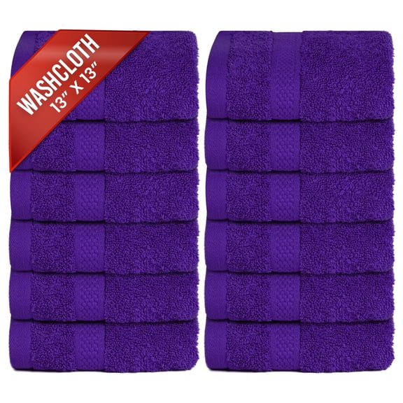 Infinitee Xclusives 12 Pack Premium Purple soft Wash Cloths and Face Towels, 13x13 100% Cotton