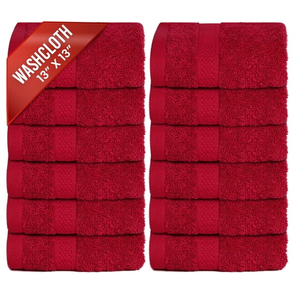 Infinitee Xclusives 12 Pack Premium Red soft Wash Cloths and Face Towels, 13x13 100% Cotton