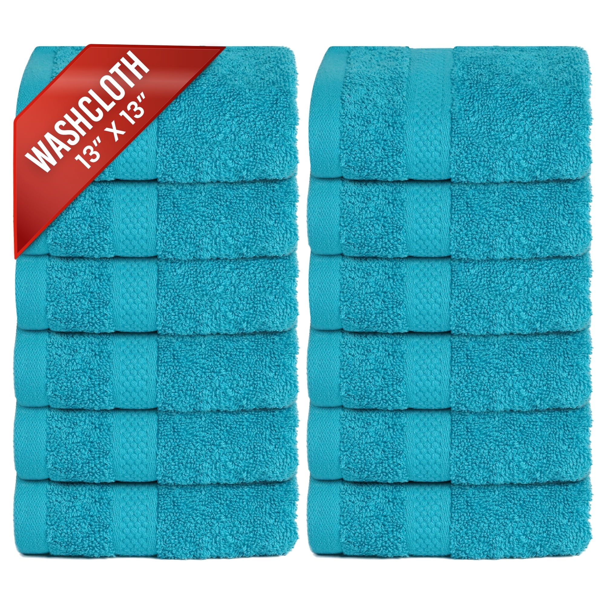 Infinitee Xclusives 12 Pack Premium Teal soft Wash Cloths and Face Towels, 13x13 100% Cotton