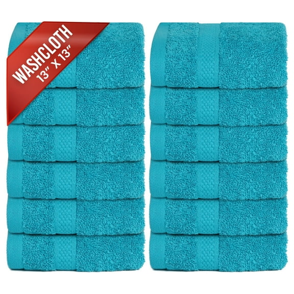 Infinitee Xclusives 12 Pack Premium Teal soft Wash Cloths and Face Towels, 13x13 100% Cotton