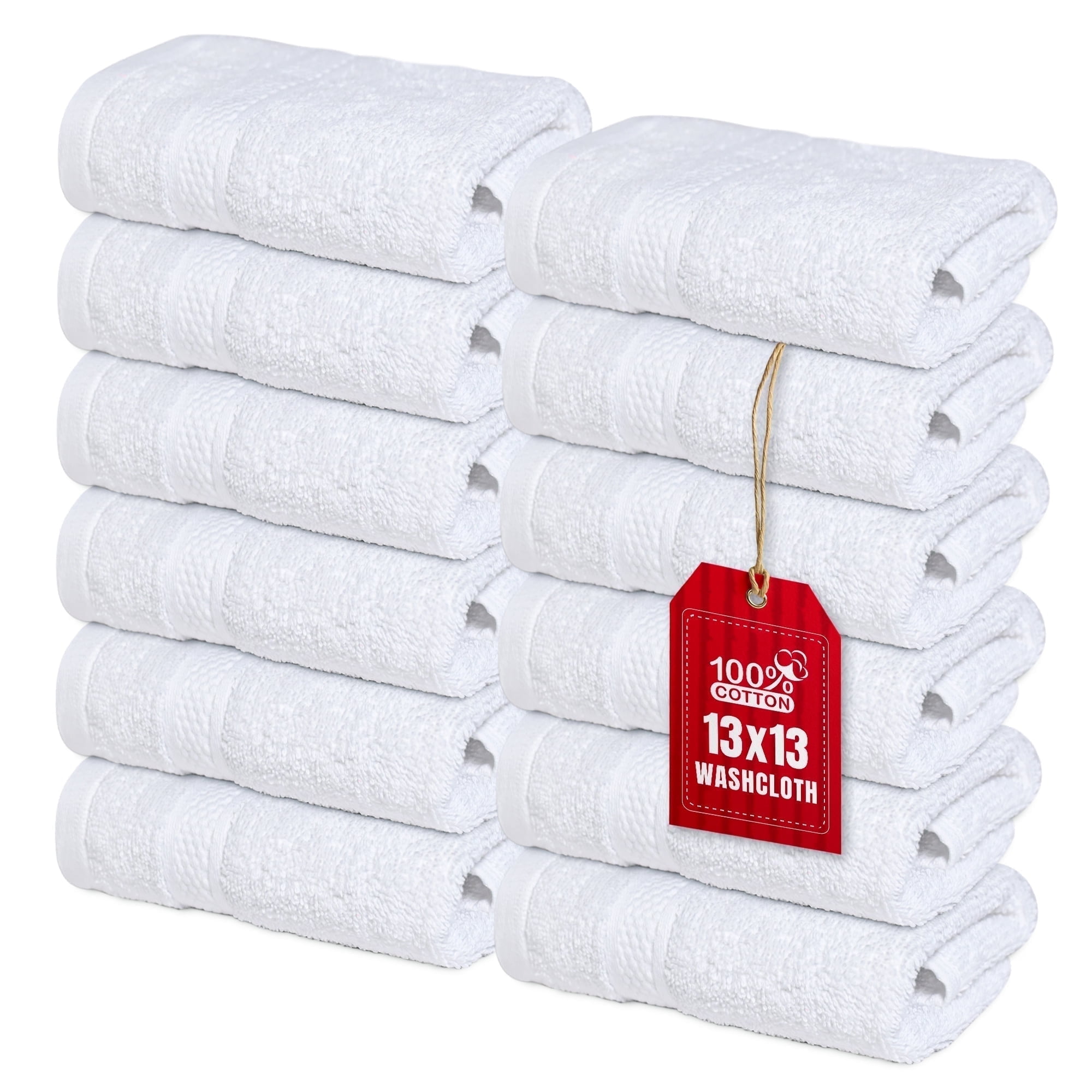 Premium White Cotton 13x13 Washcloths Pack of 12