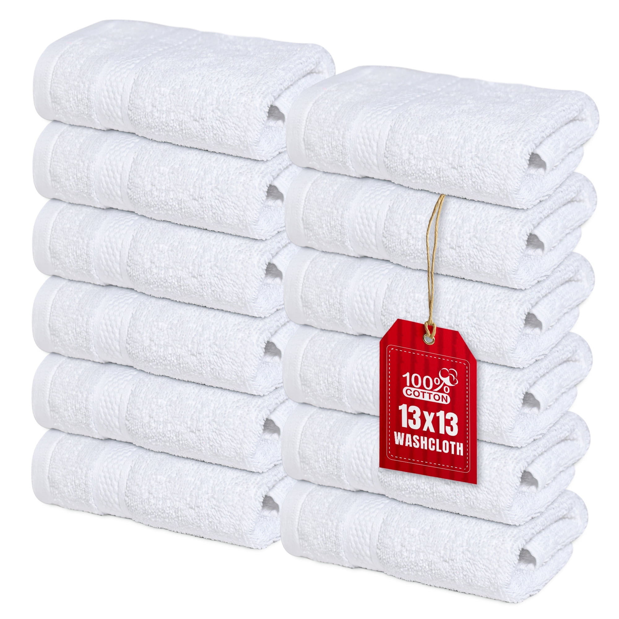 Premium White Cotton 13x13 Washcloths Pack of 12