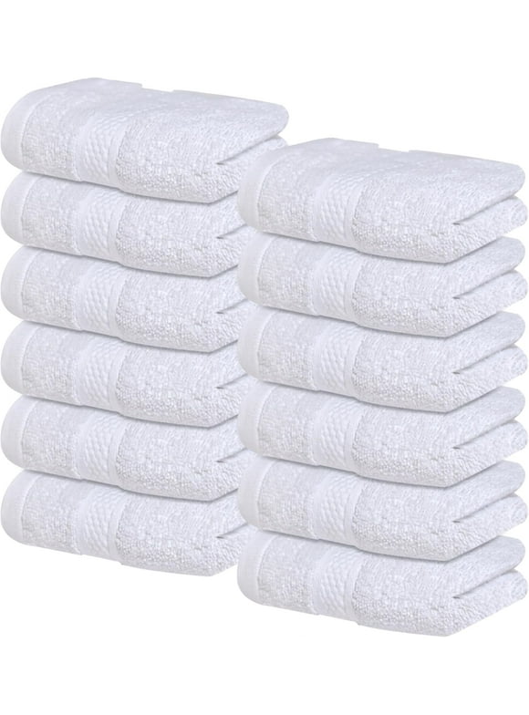 Infinitee Xclusives 12 Pack Premium White Wash Cloths and Face Towels, 13x13 100% Cotton
