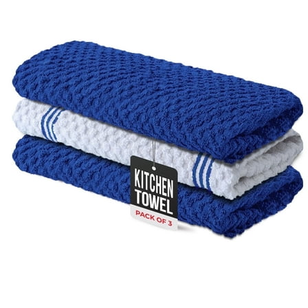 Infinitee Xclusives Blue Kitchen Towel Pack of 3 - 100% Cotton - 15x25 inches.