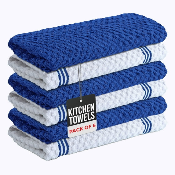 Infinitee Xclusives Blue Kitchen Towel Pack of 6 - 100% Cotton - 15x25 inches.