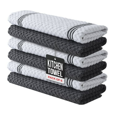 Infinitee Xclusives Gray Kitchen Towel Pack of 6 - 100% Cotton - 15x25 inches.