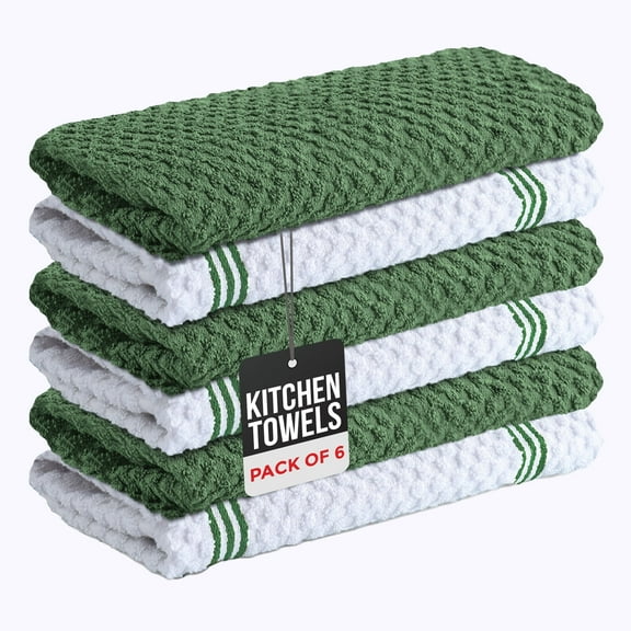 Infinitee Xclusives Green Kitchen Towel Pack of 6 - 100% Cotton - 15x25 inches.