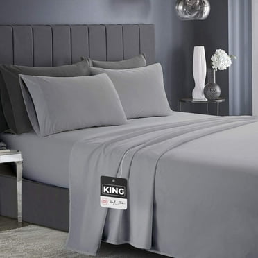 Infinitee Xclusives King Sheet Set of 4, 16-inch Deep Pocket - Microfiber King Bed Sheets, Grey