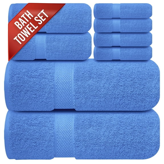 Infinitee Xclusives Premium Blue Bath Towel Set - [Pack of 8] - 2 Bath, 2 Hand & 4 Washcloths