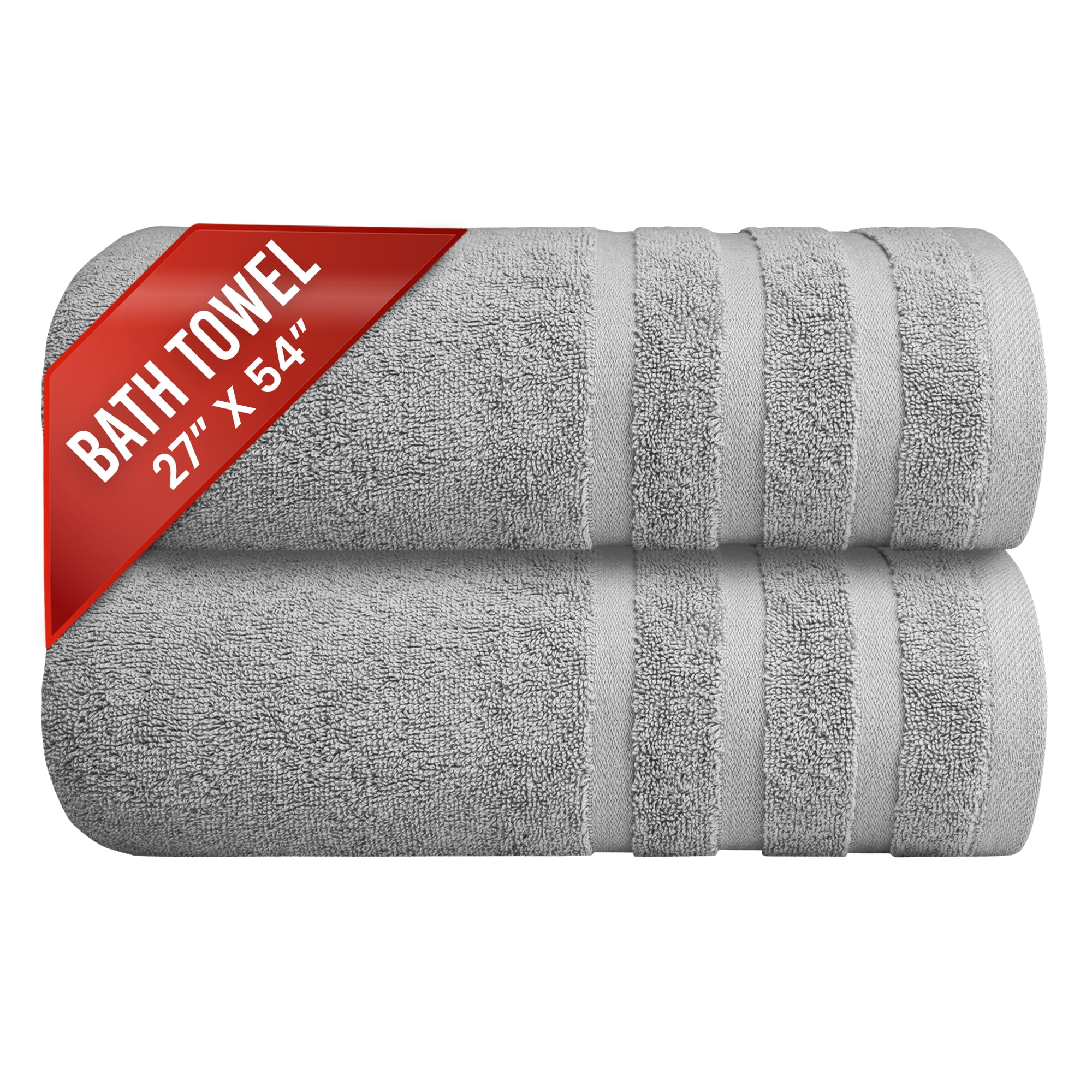 Infinitee Xclusives Premium Charming Grey Bath Towels - Pack of 2 - 27 x 54 inches.